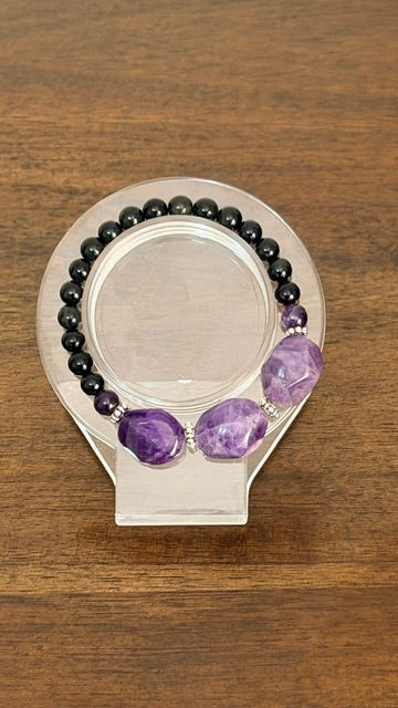 Amethyst and Black Obsidian Bracelet