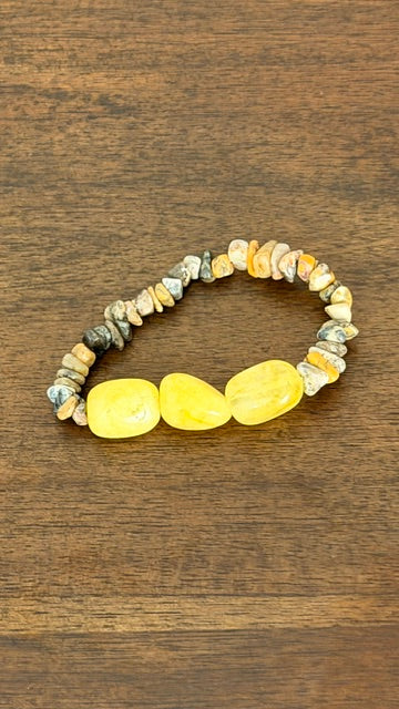 Crystal Quartz Heated Yellow and Agate Nugget Bracelet