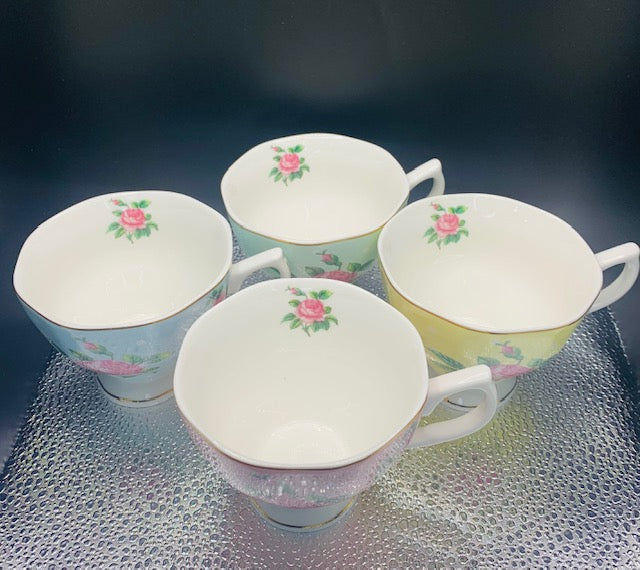 BTaT Floral Tea Cups And Saucers, Multi- color Set of 4 with Gold Trim