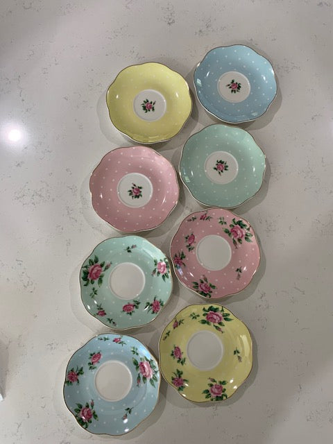 BTaT Floral Tea Cups And Saucers, Multi- color Set of 4 with Gold Trim
