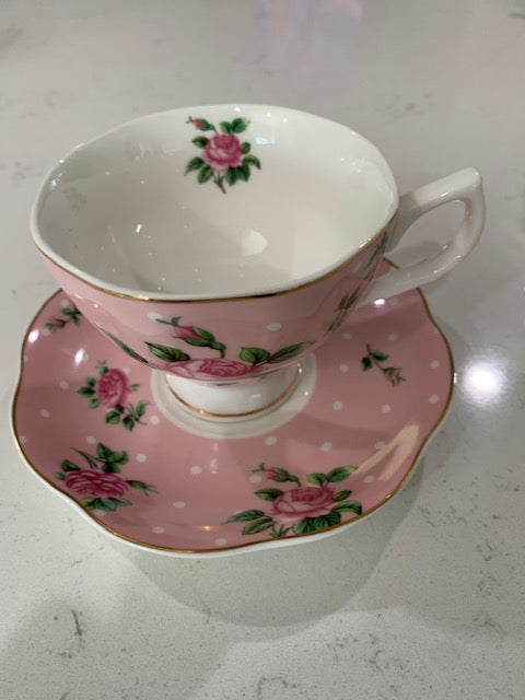 BTaT Floral Tea Cups And Saucers, Multi- color Set of 4 with Gold Trim