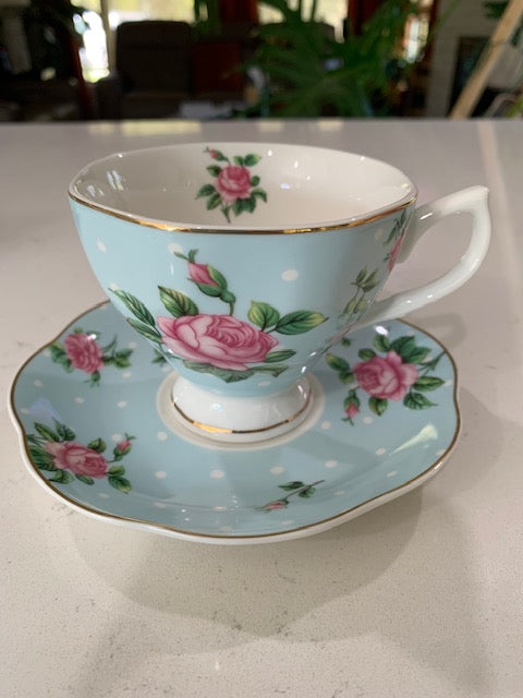 BTaT Floral Tea Cups And Saucers, Multi- color Set of 4 with Gold Trim