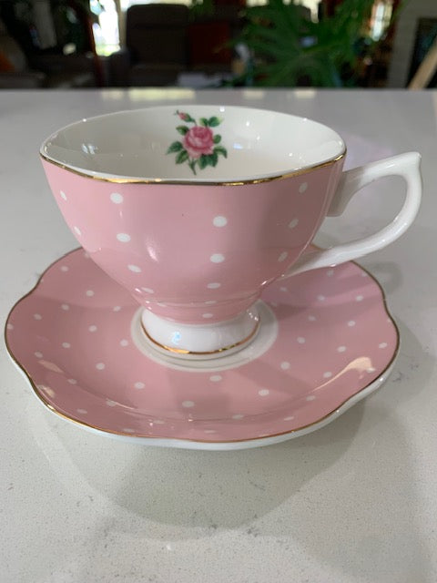 BTaT Floral Tea Cups And Saucers, Multi- color Set of 4 with Gold Trim