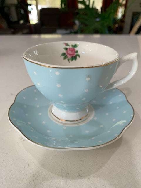 BTaT Floral Tea Cups And Saucers, Multi- color Set of 4 with Gold Trim