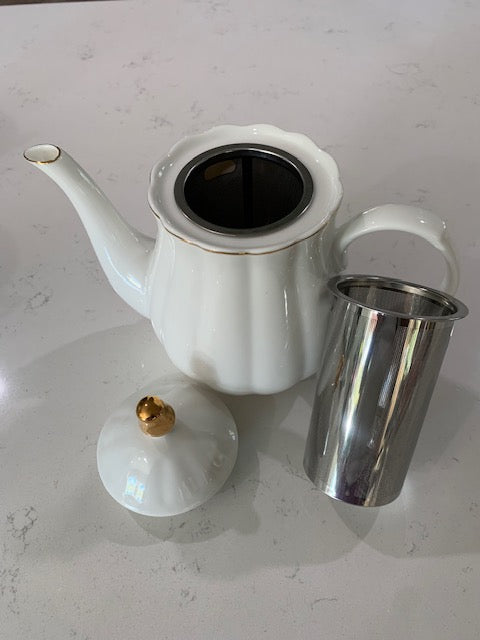 BTat Porcelain Teapot with Stainless Steel Infuser